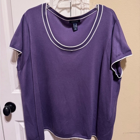 Lands’ End Purple White Trim Button Down Cardigan With Matching Shirt Plus Sz 3X - Picture 8 of 16